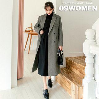 Peaked-lapel Double-breasted Checked Long Coat