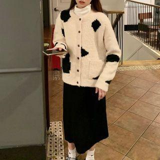 Contrast Color Cardigan Off-white - One Size