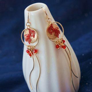 Alloy Goldfish Fringed Earring 1 Pair - Red Goldfish Long Tassel Earring - One Size