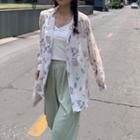 Long-sleeve Floral Print Chiffon Shirt As Shown In Figure - One Size