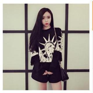 Fringed Print Pullover