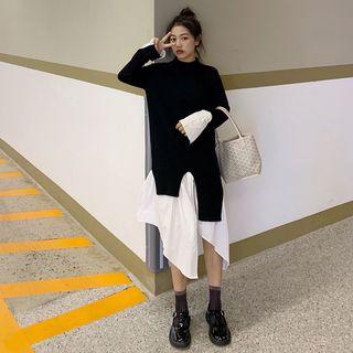 Mock Two Piece Pullover Dress Black - One Size
