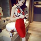 Flower Print Halter Sheath Dress