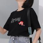 Letter Embroidered Short-sleeve T-shirt Black - One Size