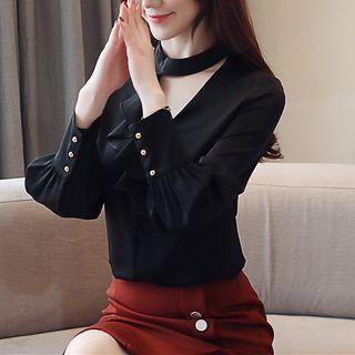 Cut-out Ruffled Blouse