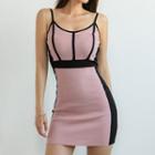 Spaghetti Strap Contrast Trim Knit Mini Bodycon Dress Pink - One Size
