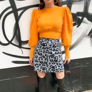 Crew-neck Puff-sleeve Cropped Top