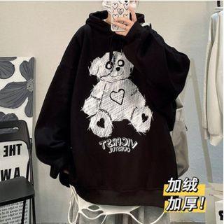 Long-sleeve Bear Print Fleece Hoodie