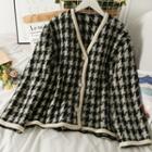 Houndstooth Loose-fit Furry Jacket