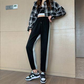 Two-tone Drawstring-cuff Crop Sweatpants
