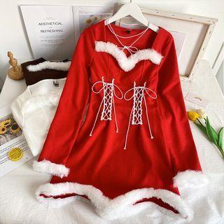 Details Furry-trim Mini Dress