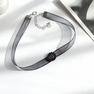 Rhinestone Striped Choker Black - One Size