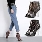 Block Heel Peep Toe Transparent Leopard Print Short Boots