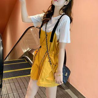 Set: Plain Short-sleeve T-shirt + Drawstring Jumper Shorts