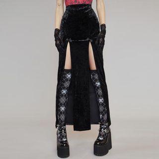 Bow Accent Slit Velvet Pencil Skirt
