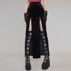 Bow Accent Slit Velvet Pencil Skirt