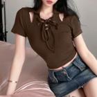 Cold-shoulder Lace-up Polo Shirt