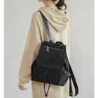 Flap Drawstring Backpack Black - One Size