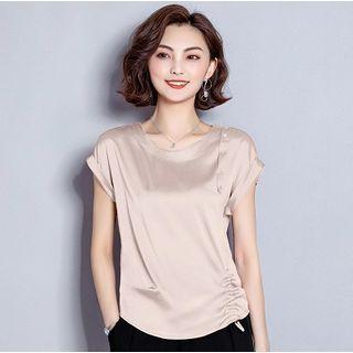 Short-sleeve Drawstring Satin T-shirt