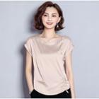 Short-sleeve Drawstring Satin T-shirt