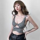 Houndstooth Cutout Cropped Camisole Top
