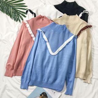 Patchwork Mock-neck Knit Sweater
