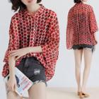 3/4-sleeve Dotted Shirt Red - One Size