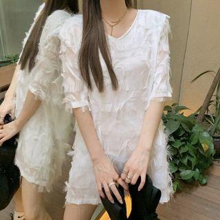 V-neck Fringe Dress White - One Size