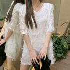 V-neck Fringe Dress White - One Size