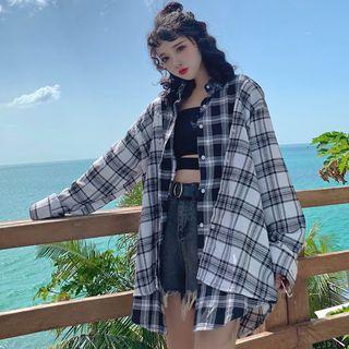 Mock Two-piece Plaid Shirt As Shown In Figure - One Size