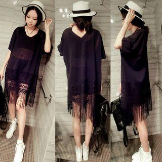 Short-sleeve Lace Hem Dress
