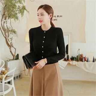 Faux-pearl Button Slim-fit Cardigan
