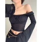 Long-sleeve Off-shoulder Plain Top / Plain Mini Skirt