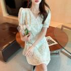 Short-sleeve Floral Double Breasted Dress