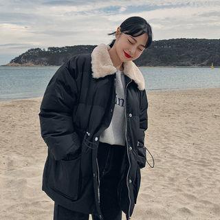 Faux-fur Collar Drawcord Padding Jacket