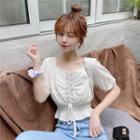 Short-sleeve Lace Up Blouse As Shown In Figure - One Size