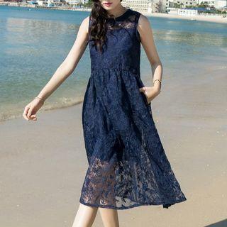 Set: Plain Slipdress + Lace Sleeveless Dress