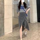 High-waist Asymmetrical Slit A-line Skirt