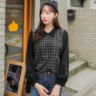 Bishop-sleeve Check-front Blouse