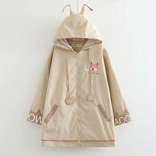 Applique Hooded Zip Jacket / Embroidered Shirt With Tie