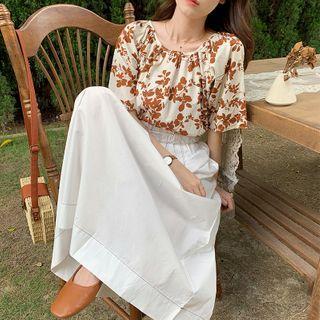 Plain High-waist Stitch Midi Skirt