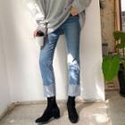 Plus Size Cuff-hem Straight-cut Jeans