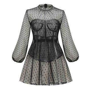 Set: Long-sleeve Dress + Strapless Corset Top