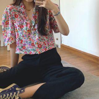 Floral Short-sleeve Shirt / Wide Leg Pants