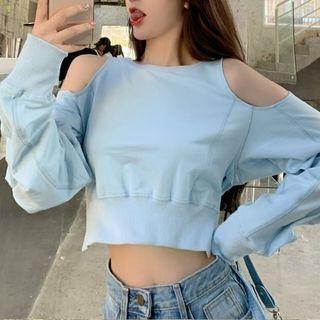 Cold-shoulder Pullover Blue - One Size