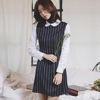 Long-sleeve Striped Panel Dress
