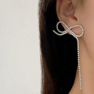 Asymmetrical Rhinestone Bow Drop Earring 1 Pair - Silver - One Size