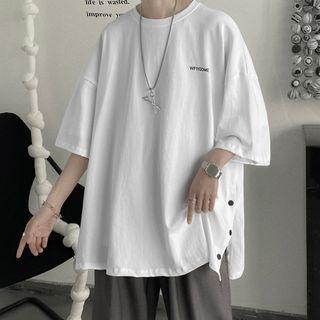 Elbow-sleeve Side Button T-shirt