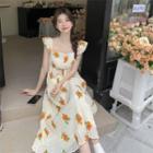 Sleeveless Print Midi A-line Dress Almond - One Size
