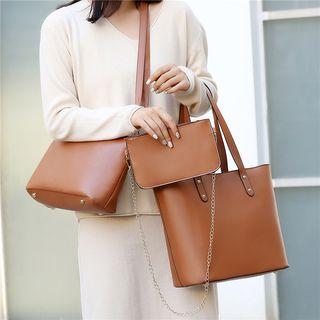 Set Of 3: Faux Leather Tote Bag + Crossbody Bag